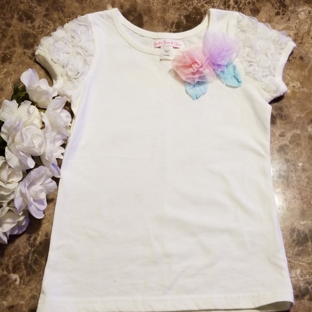 Size 6/6X Small White Tshirt with Lace flowers